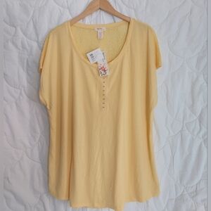 Madison & Berkeley women's 2XL short sleeve Lose fit lace back yellow blouse NWT